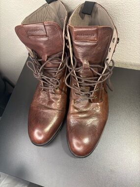 All Saints Men's Dark Brown Leather Lace-Up Boots